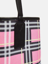 Load image into Gallery viewer, Reversible Pink Check &amp; Black Heiress Tote Bag
