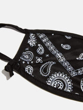 Load image into Gallery viewer, 2 Pack Face Covering in Black Bandana Print &amp; Black
